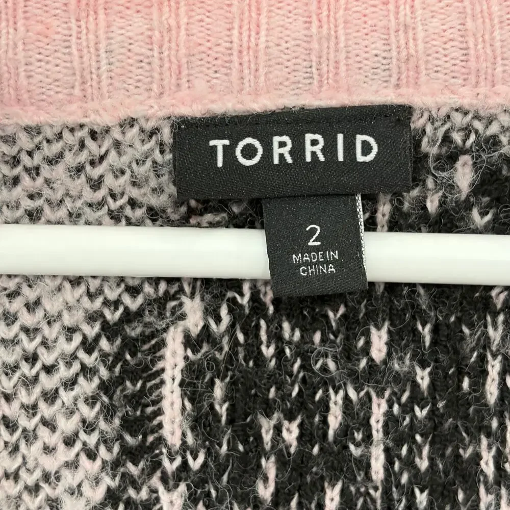 Torrid Sweater Women’s Plus 2X Oversized Baggy Pink Hearts Soft Comfy Snuggly